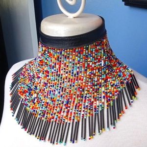 SOLD! Carla Dawn Behrle NYC Custom Glass Bead & Leather Statement Choker